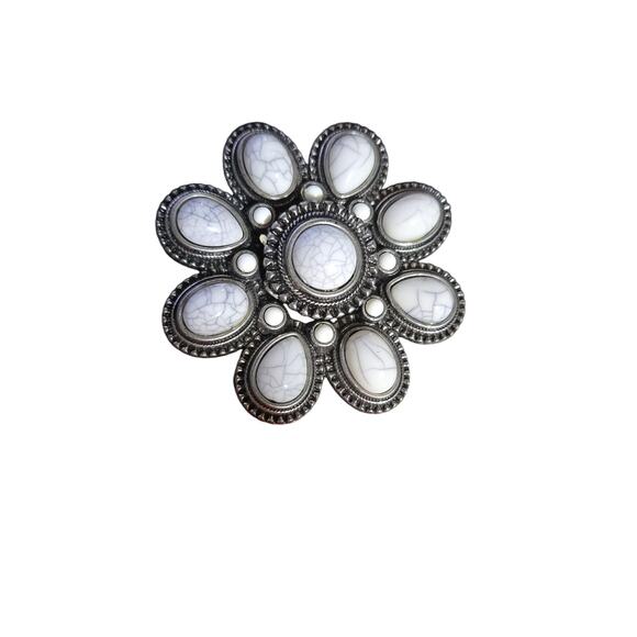 Premier Designs Vintage Flower Brooch Pendant Faux Turquoise, Boho Artsy Jewelry - Picture 3 of 7